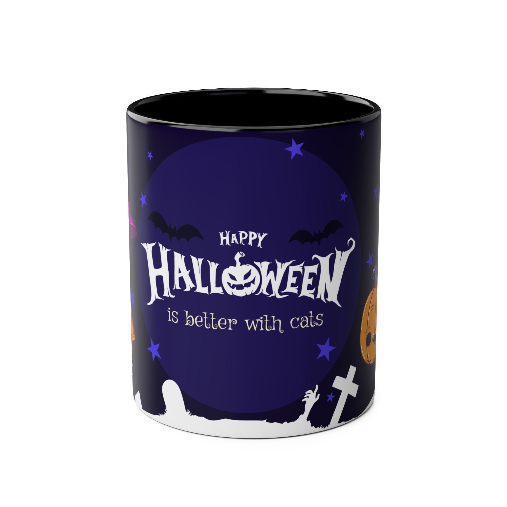 Happy Halloween with Witch's Cats | Two-Tone Coffee Mugs